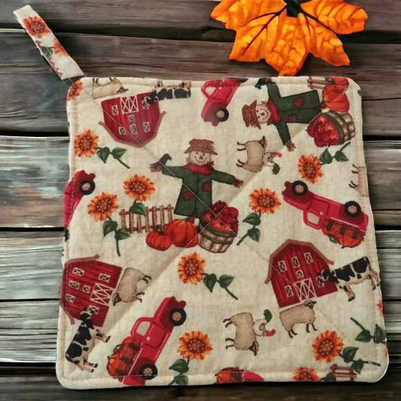Handmade Farm Potholder, Fall Hot Pad - Picture 1 of 2